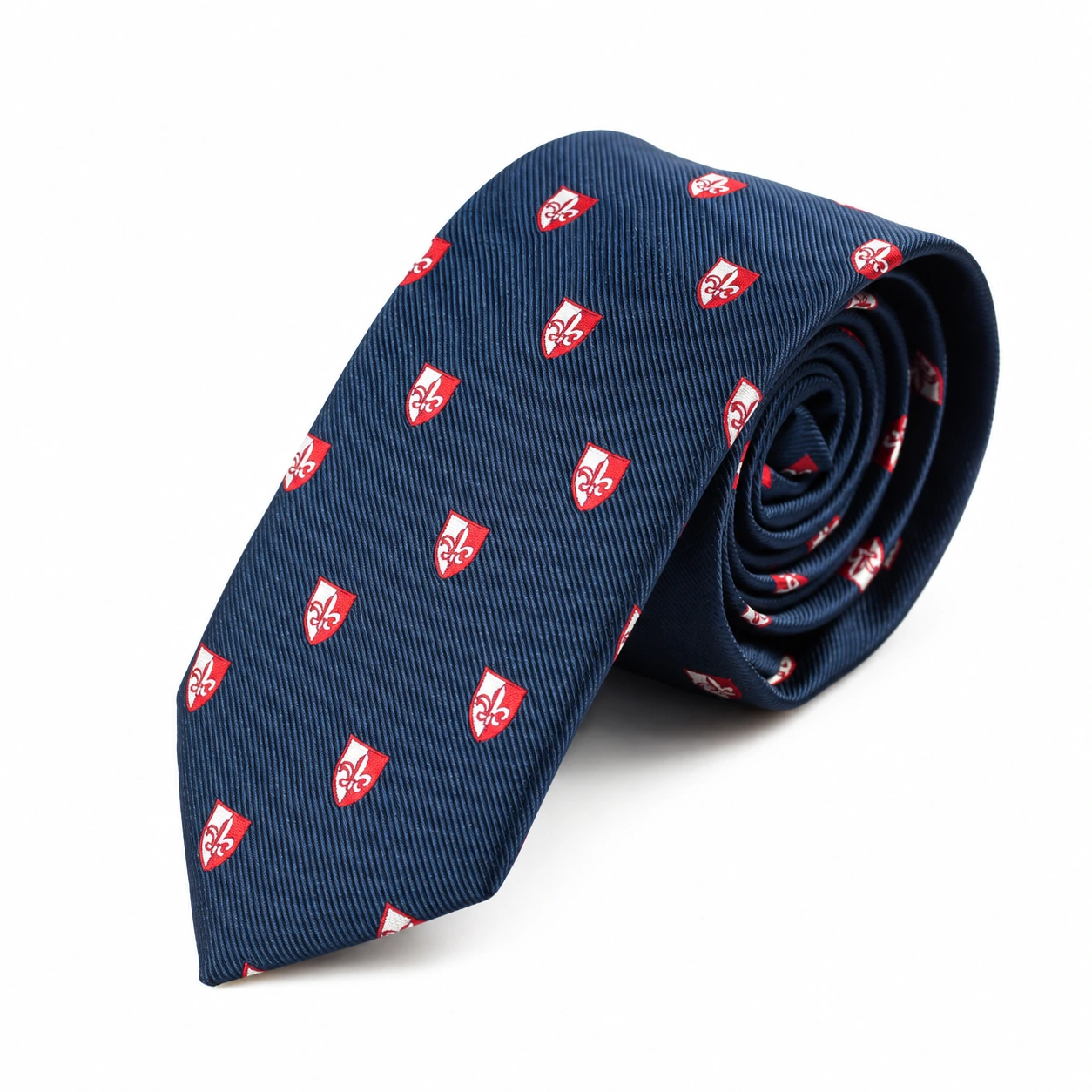Navy, Red and White Shield Motif Skinny Tie