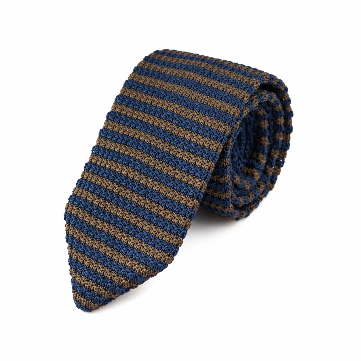 Navy and Brown Striped Knit Tie