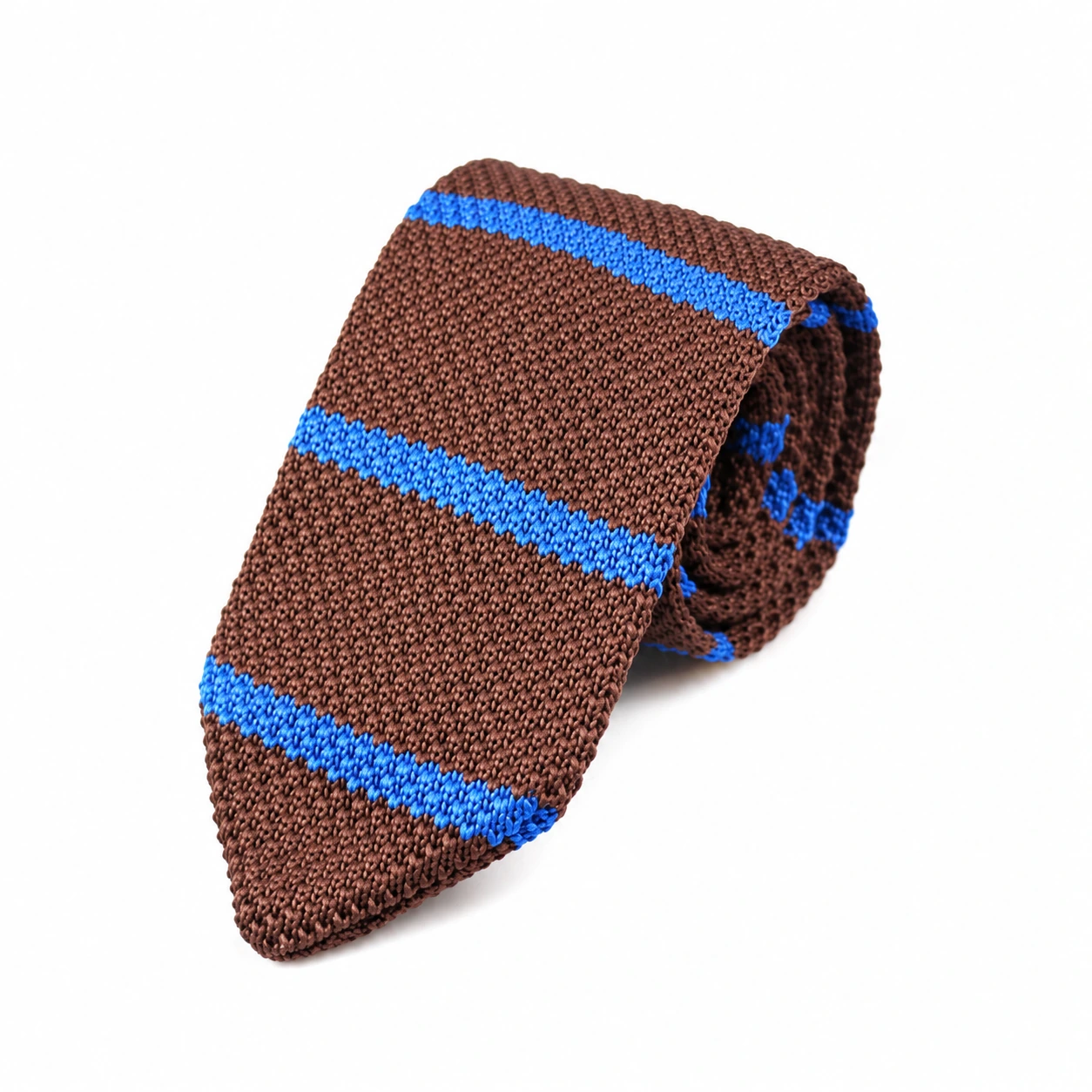 Brown and Sky Blue Striped Knit Tie