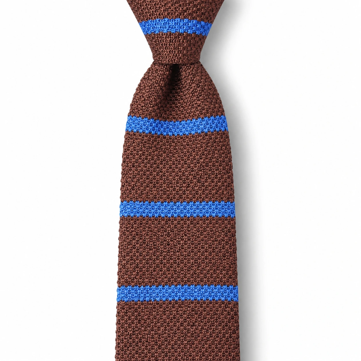 Brown and Sky Blue Striped Knit Tie