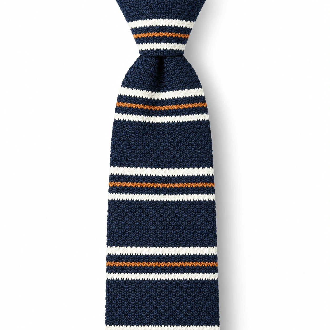 Navy, White and Orange Striped Knit Tie