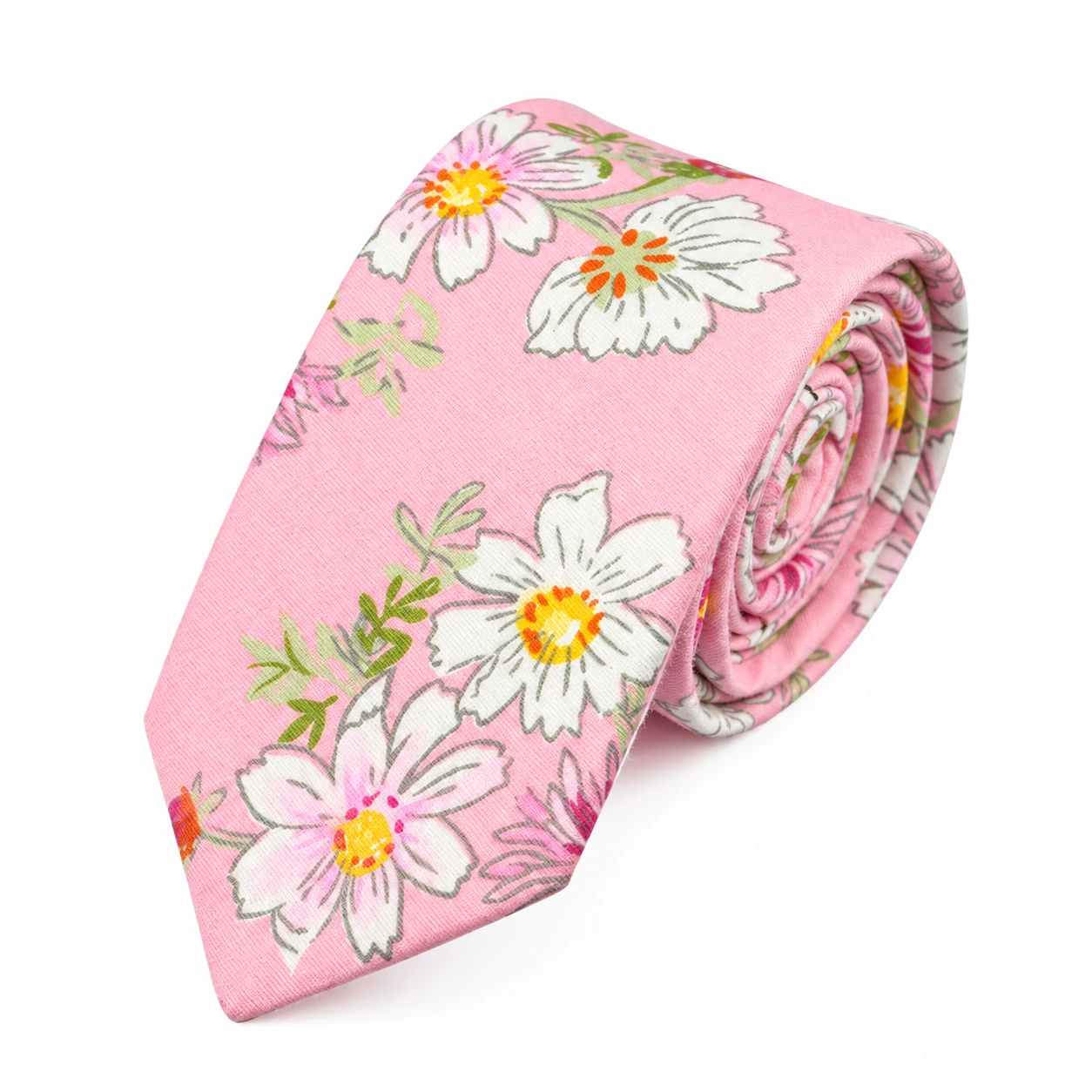 Pink and White Floral Skinny Tie