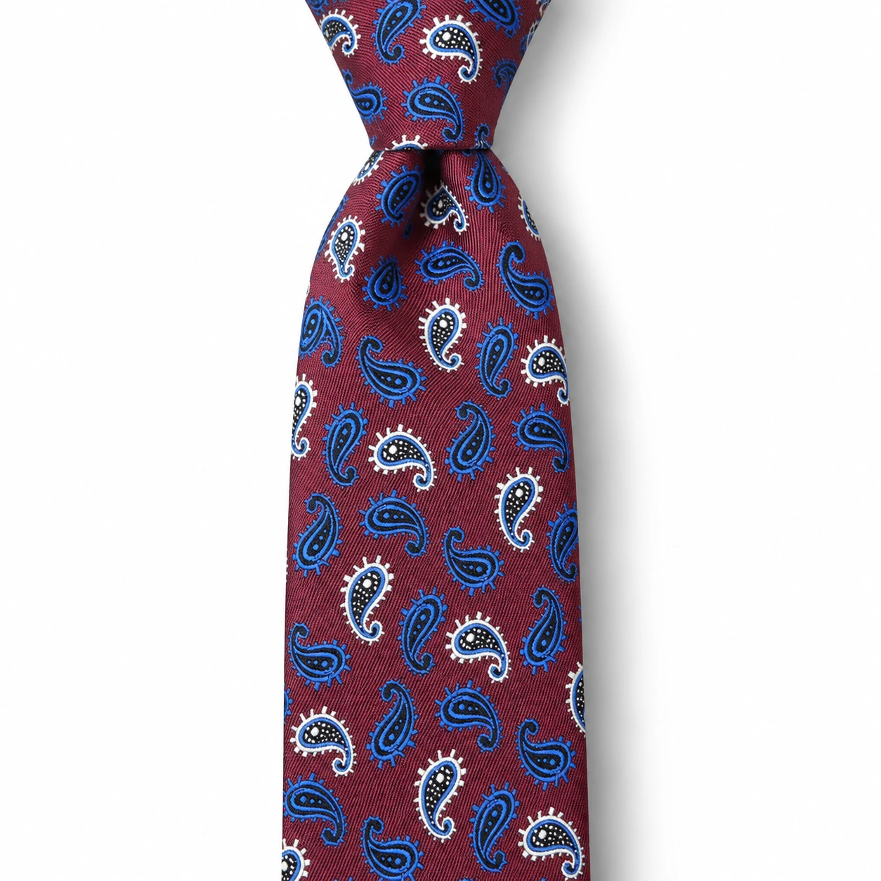 Burgundy and Blue Paisley Skinny Tie