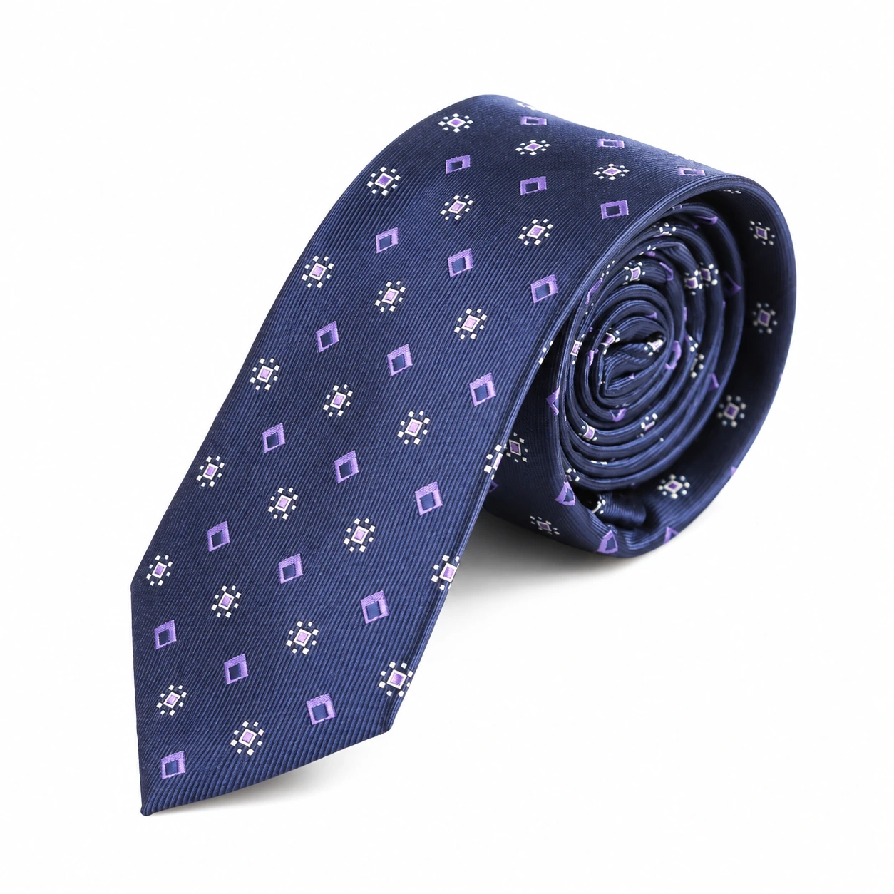 Navy and White Small Geometric Skinny Tie