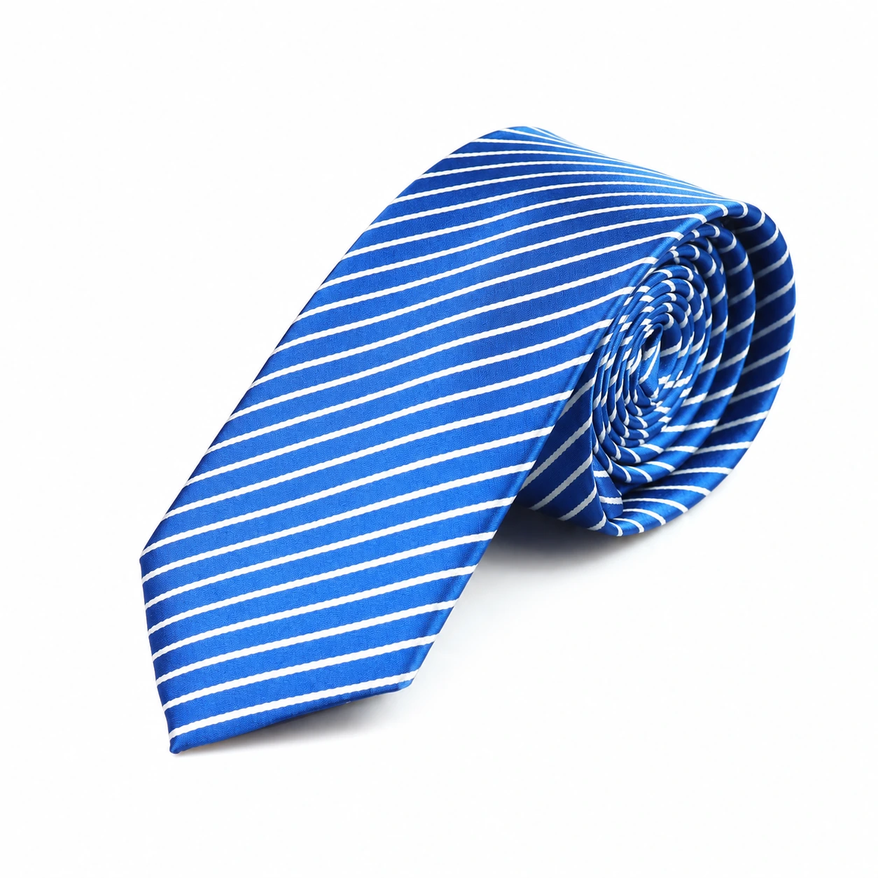 Blue and White Diagonal Stripe Skinny Tie