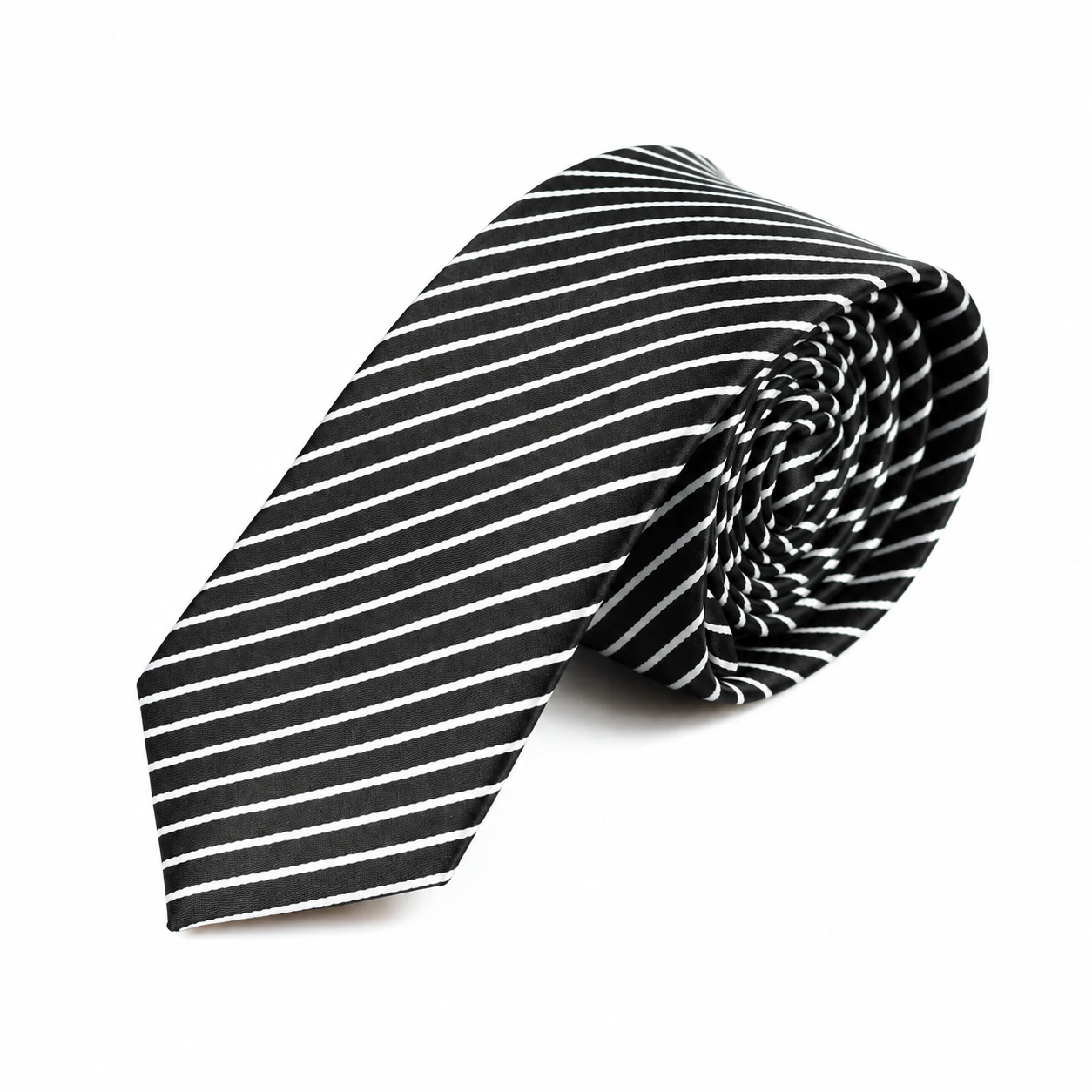 Black and White Diagonal Stripe Skinny Tie