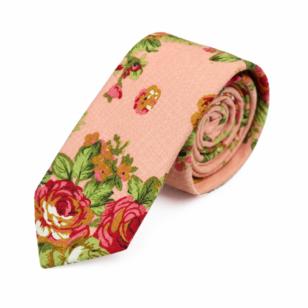 Peach Rose Print Skinny Tie
