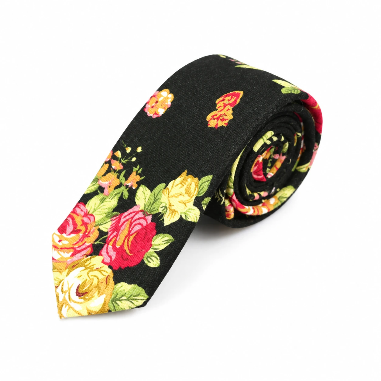 Black Rose Print Skinny Tie