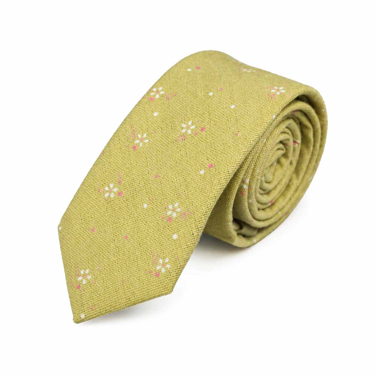 Pale Olive Small Floral Skinny Tie