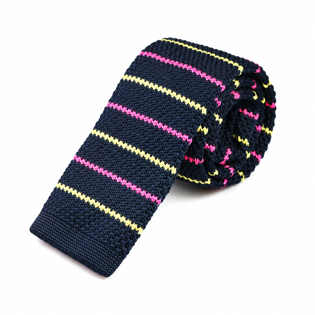 Navy, Pink and Cream Striped Knit Tie