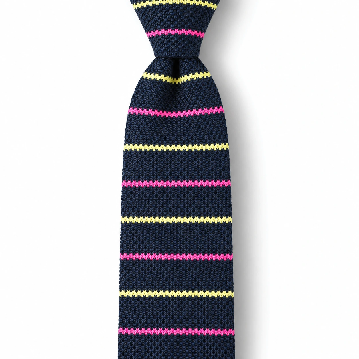 Navy, Pink and Cream Striped Knit Tie