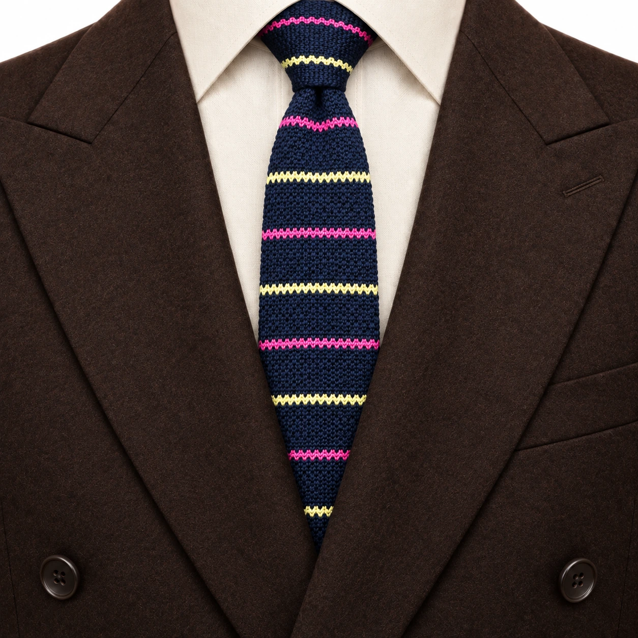 Navy, Pink and Cream Striped Knit Tie — view 3 of 3