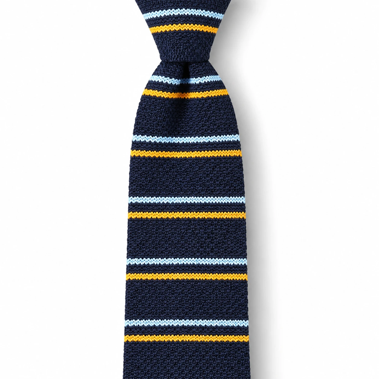 Navy, White and Yellow Striped Knit Tie