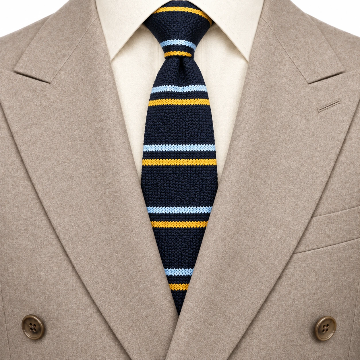 Navy, White and Yellow Striped Knit Tie — view 3 of 3