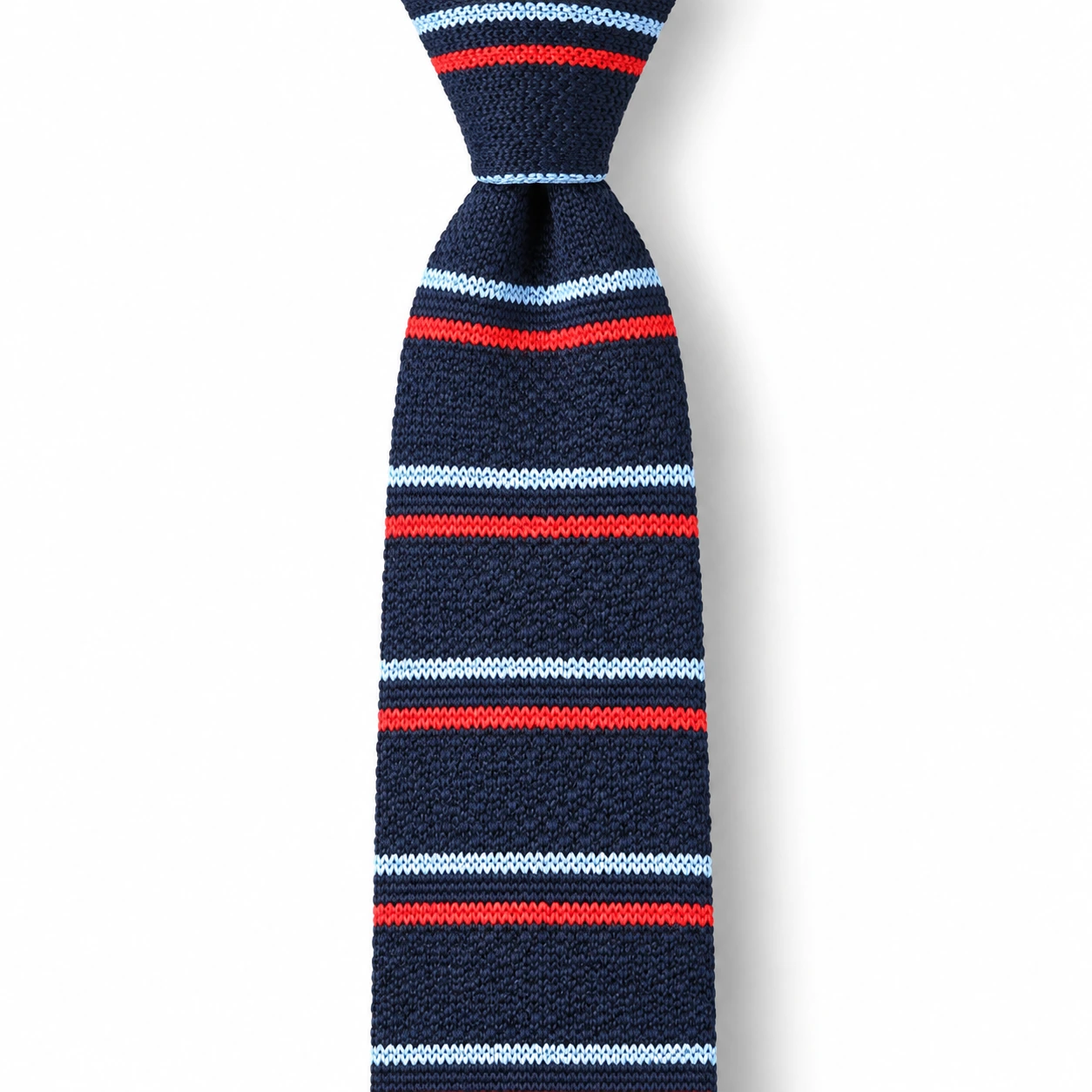 Navy, Red and White Striped Knit Tie