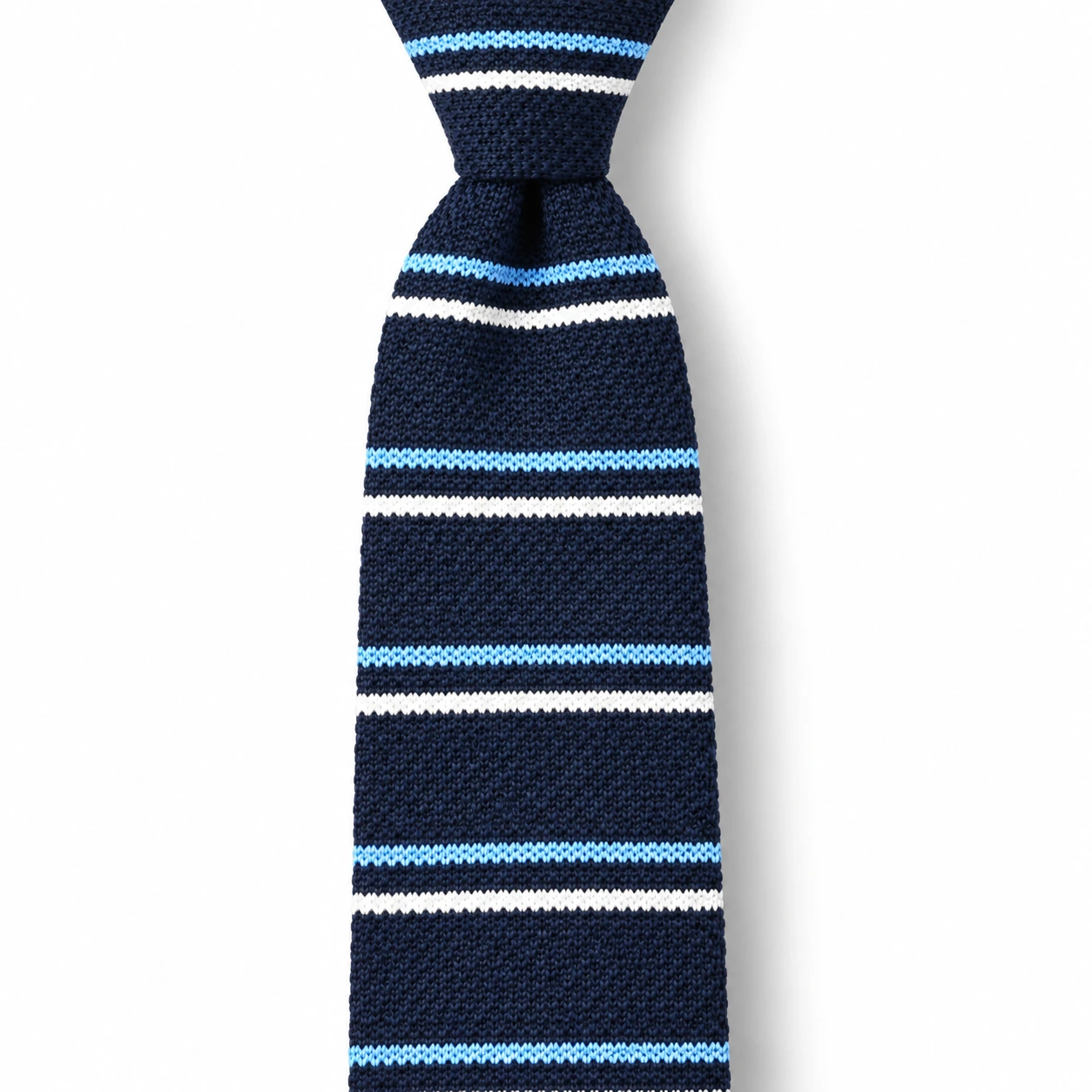 Navy, Blue and White Striped Knit Tie