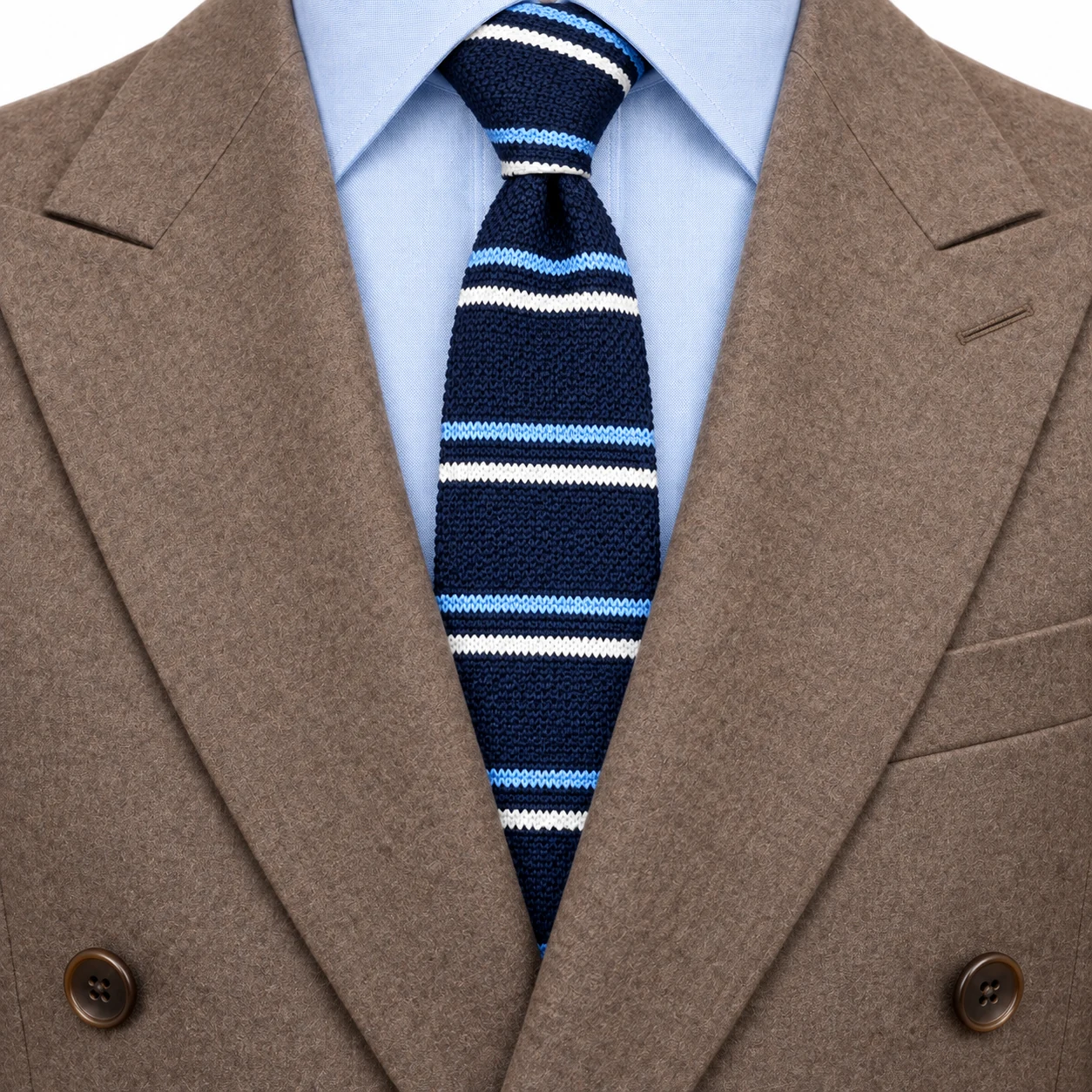 Navy, Blue and White Striped Knit Tie — view 3 of 3