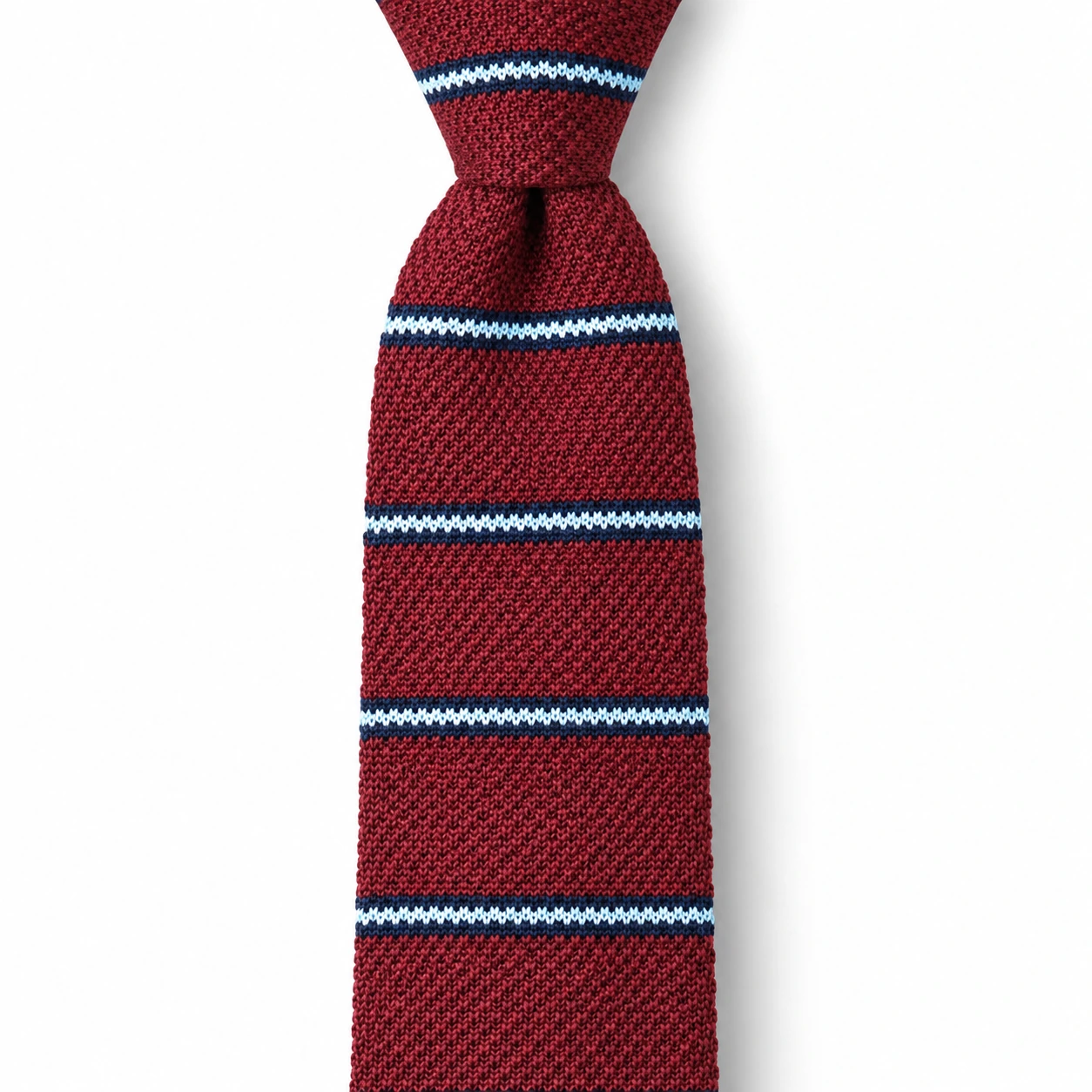 Burgundy, Navy and White Striped Knit Tie