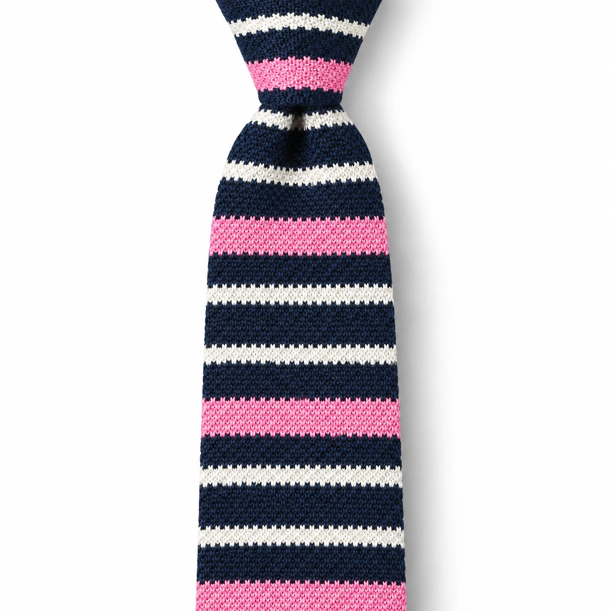 Navy, Pink and White Striped Knit Tie