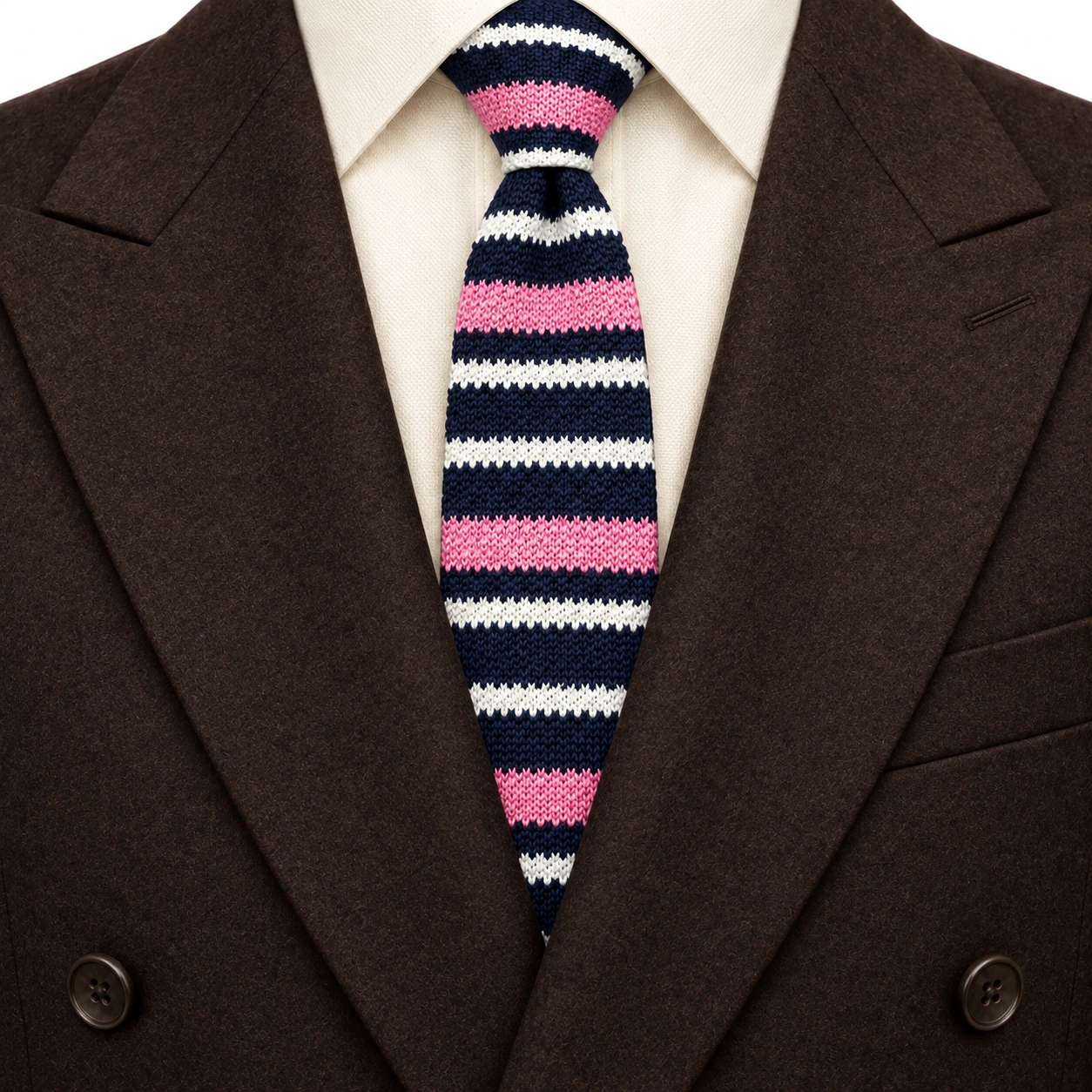 Navy, Pink and White Striped Knit Tie — view 3 of 3