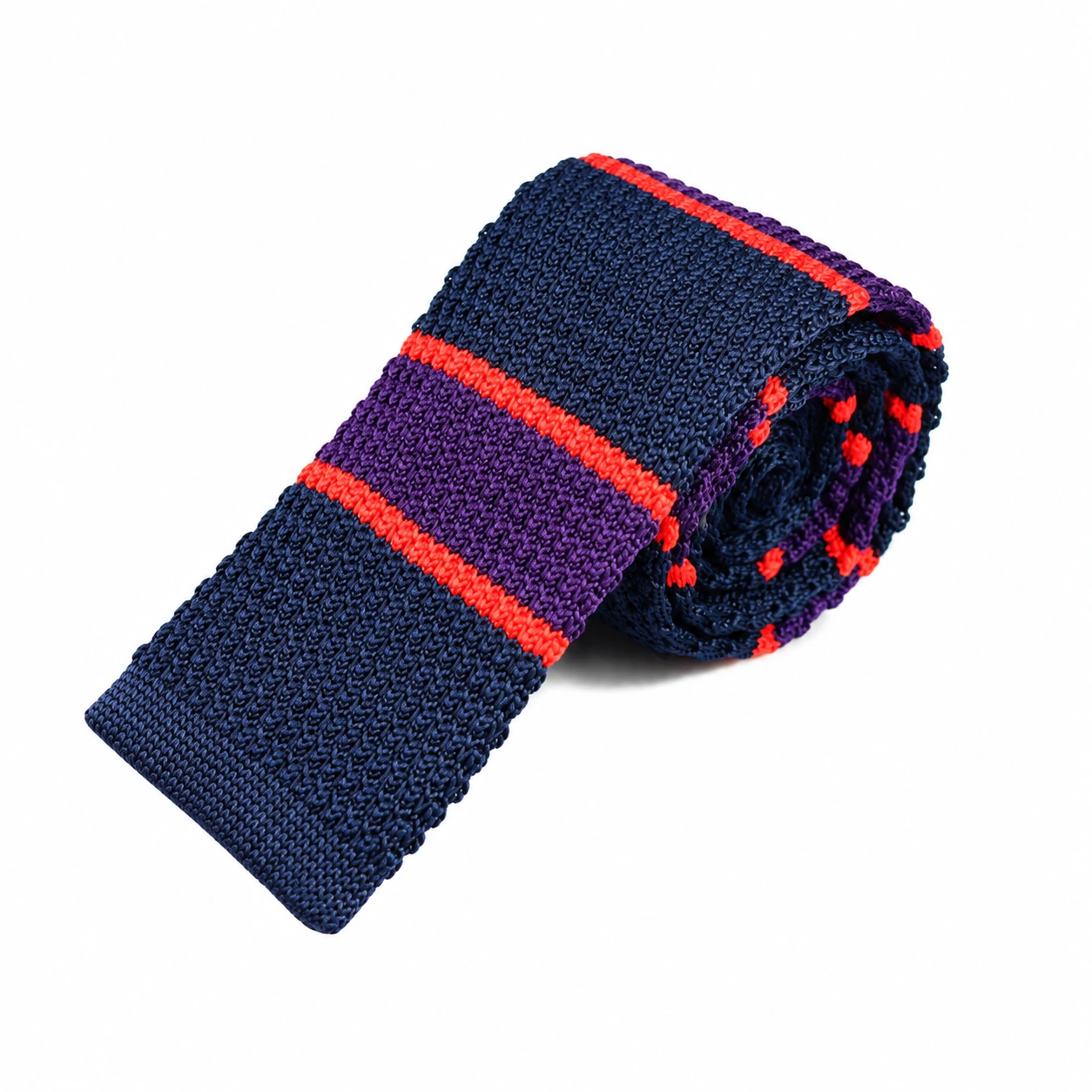 Navy, Purple and Orange Striped Knit Tie