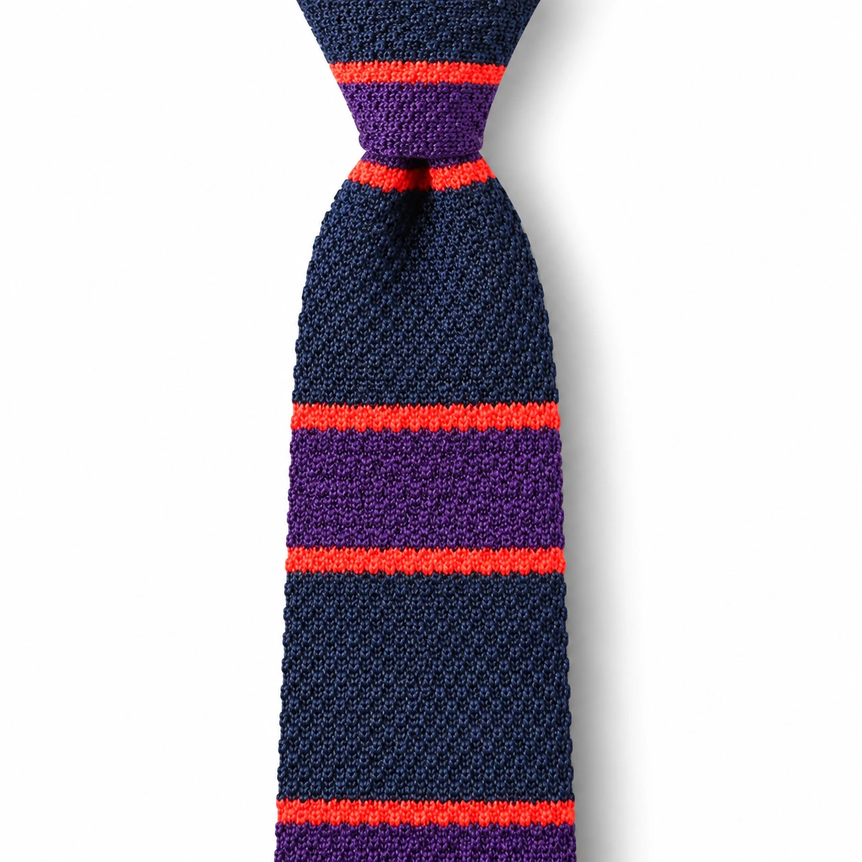 Navy, Purple and Orange Striped Knit Tie