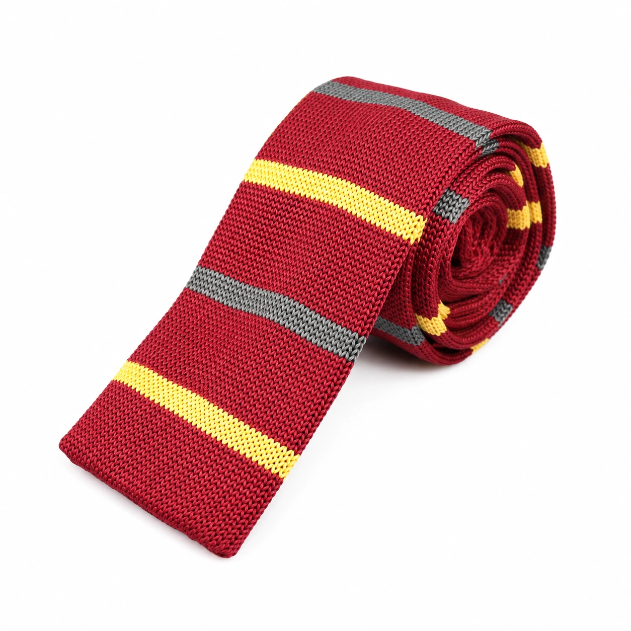 Red, Gray and Yellow Striped Knit Tie