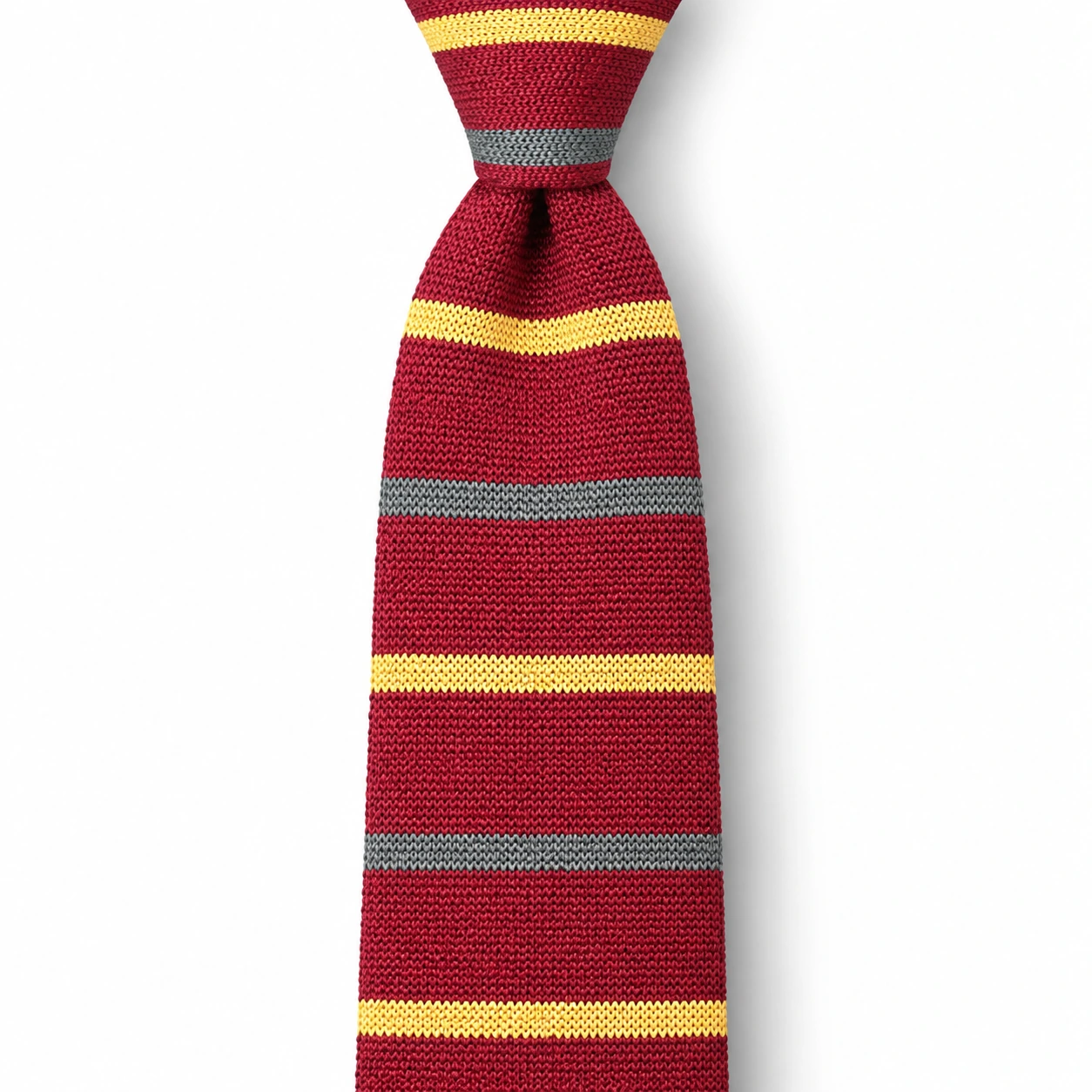 Red, Gray and Yellow Striped Knit Tie