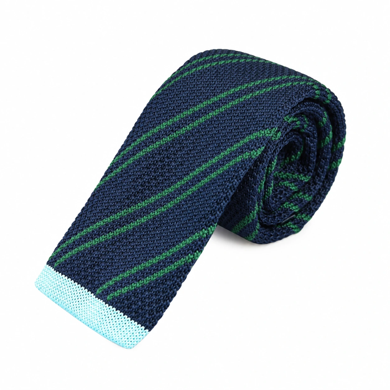 Navy and Green Diagonal Stripe Knit Tie