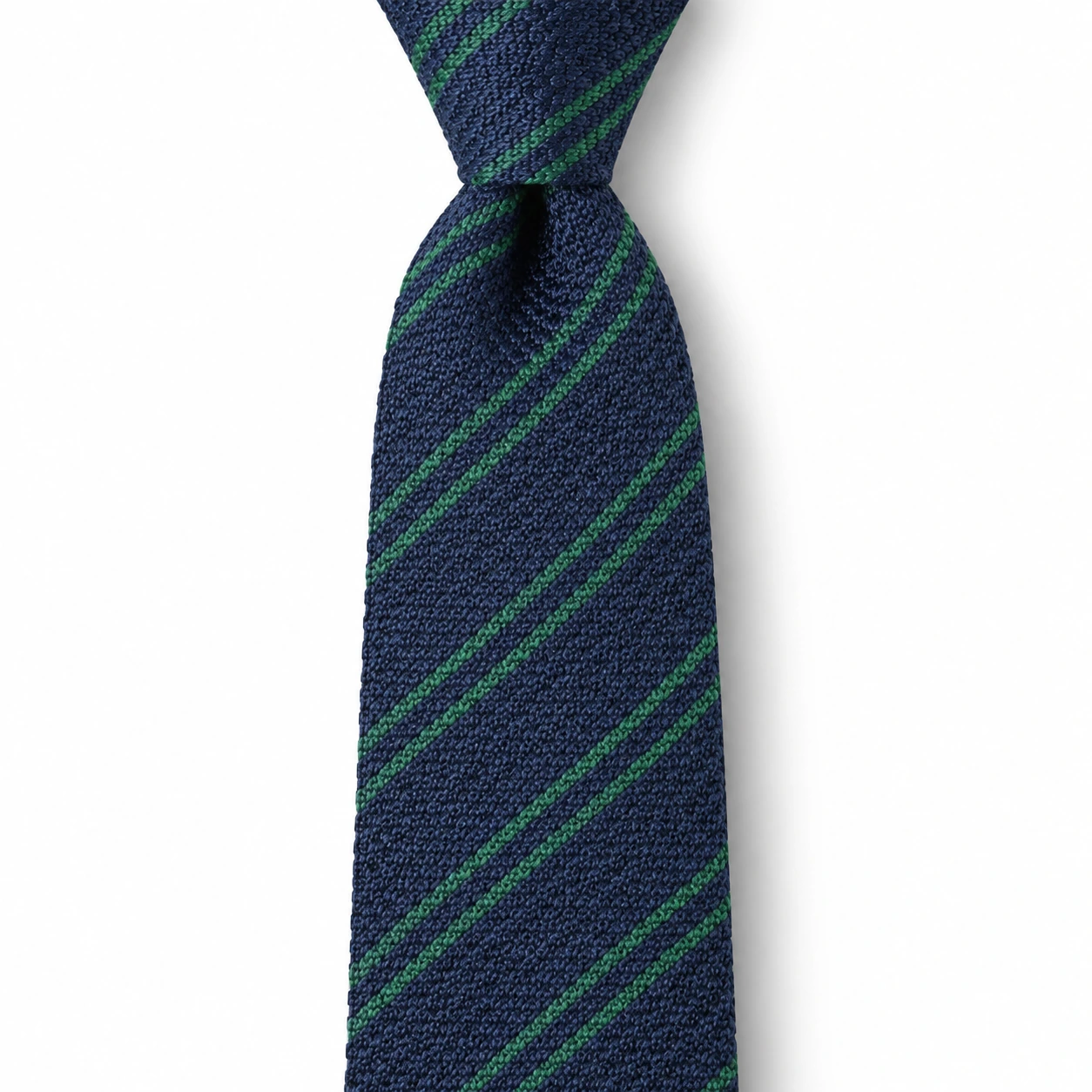Navy and Green Diagonal Stripe Knit Tie