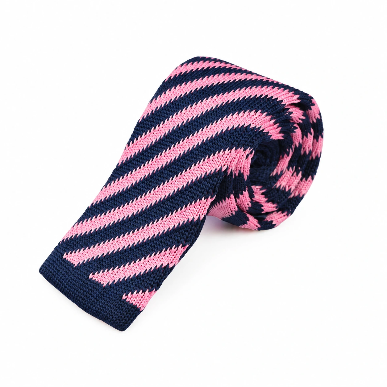 Navy and Pink Diagonal Stripe Knit Tie