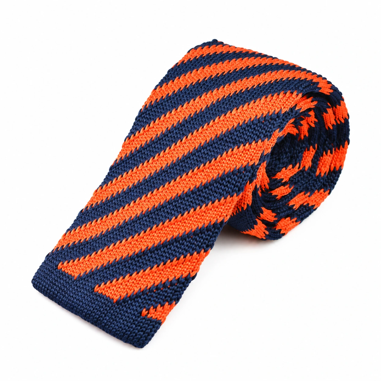 Navy and Orange Diagonal Stripe Knit Tie