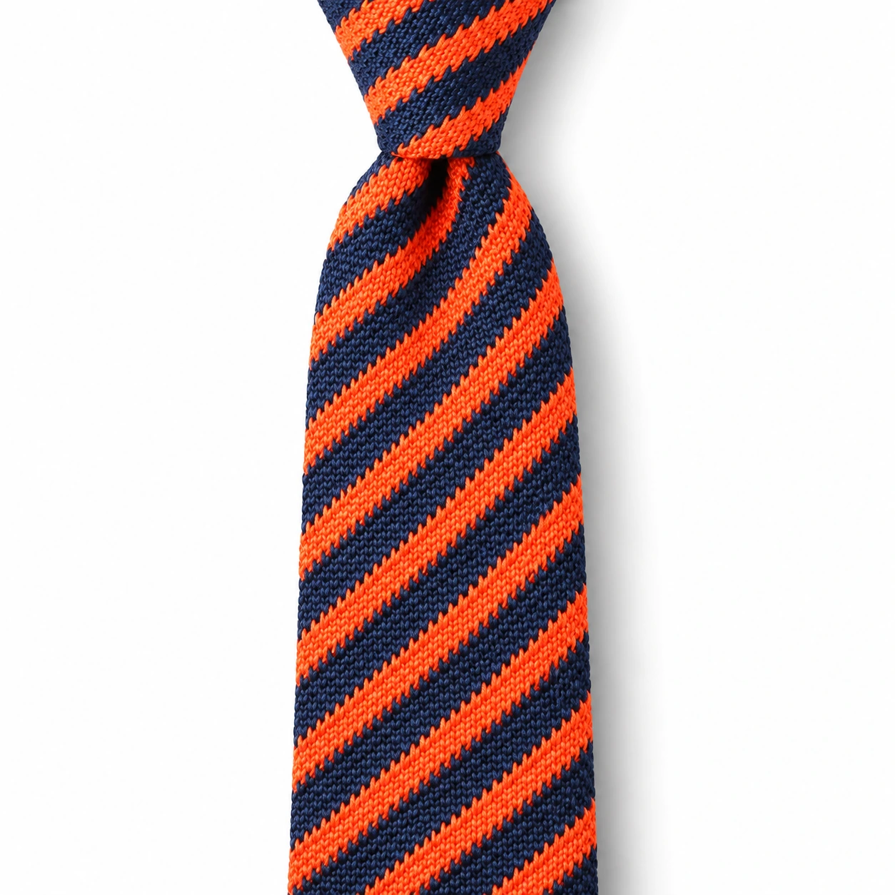 Navy and Orange Diagonal Stripe Knit Tie