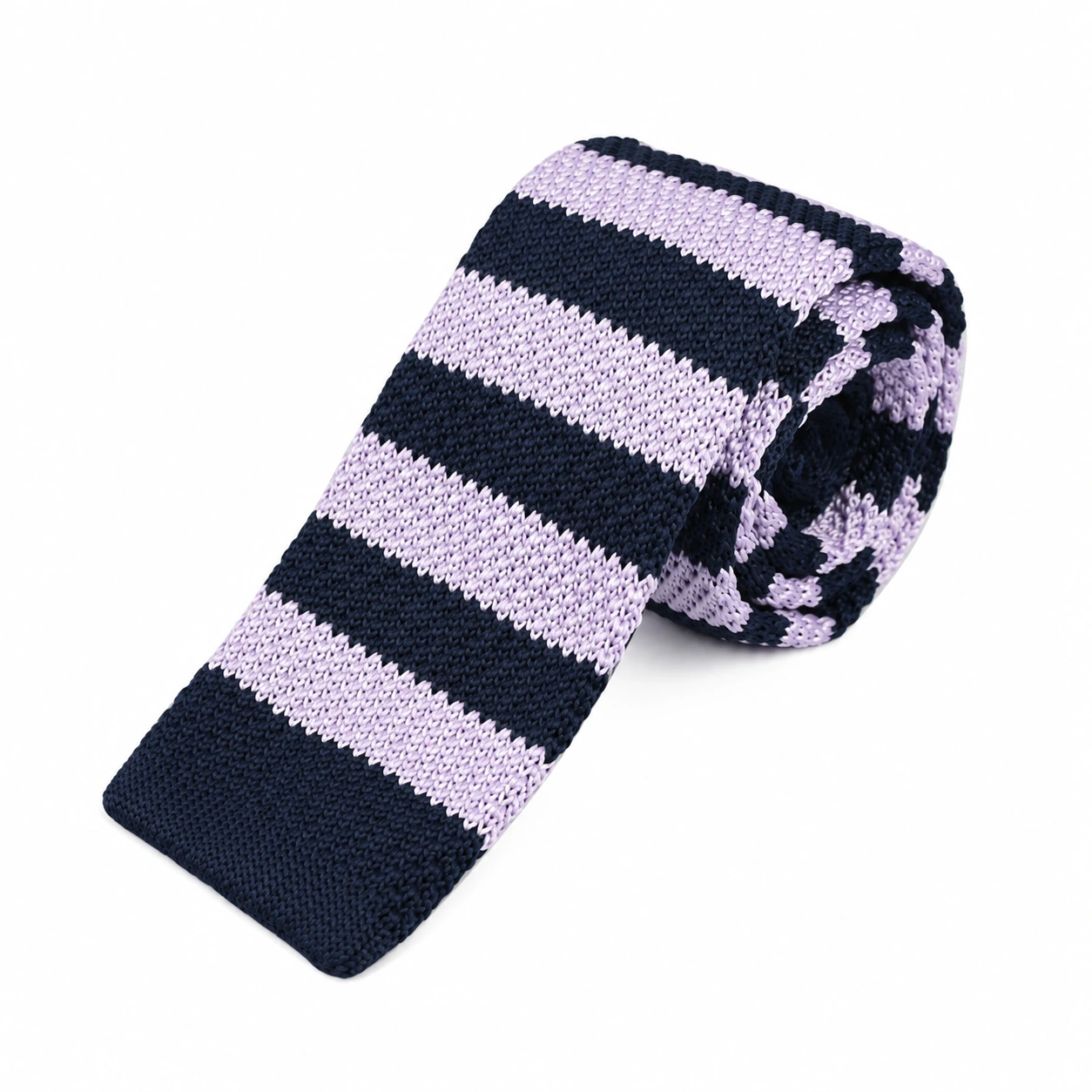Navy and Lavender Striped Knit Tie
