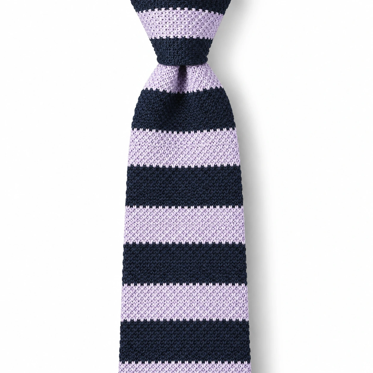 Navy and Lavender Striped Knit Tie