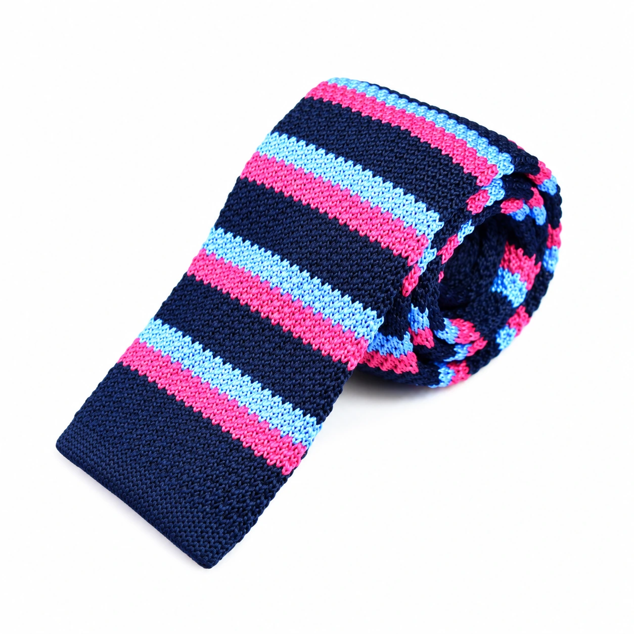 Navy, Pink and Light Blue Striped Knit Tie