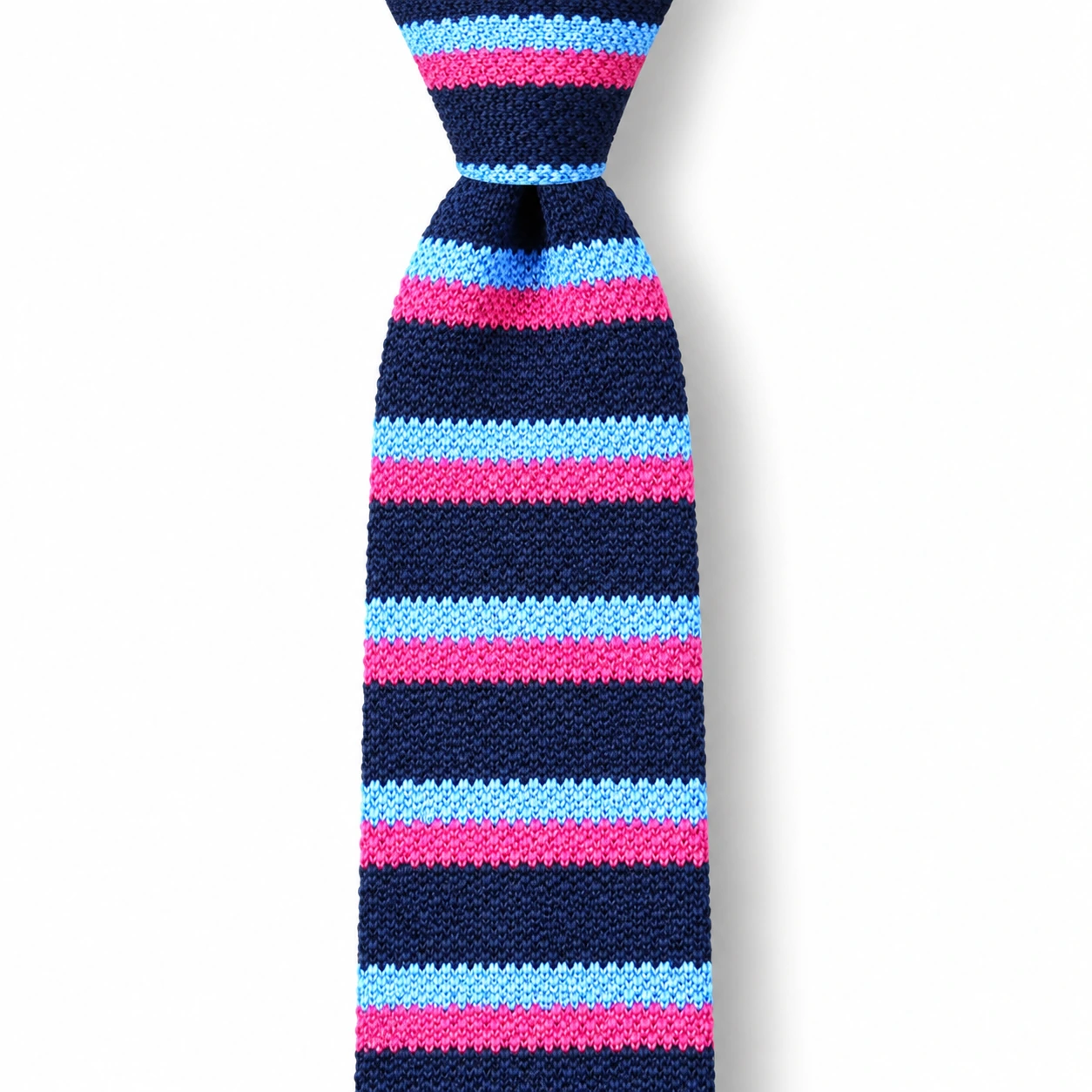 Navy, Pink and Light Blue Striped Knit Tie