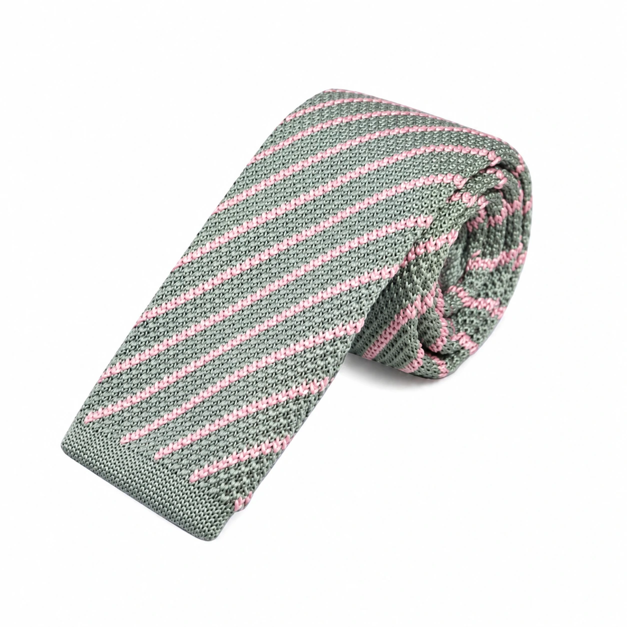 Gray and Pink Diagonal Stripe Knit Tie