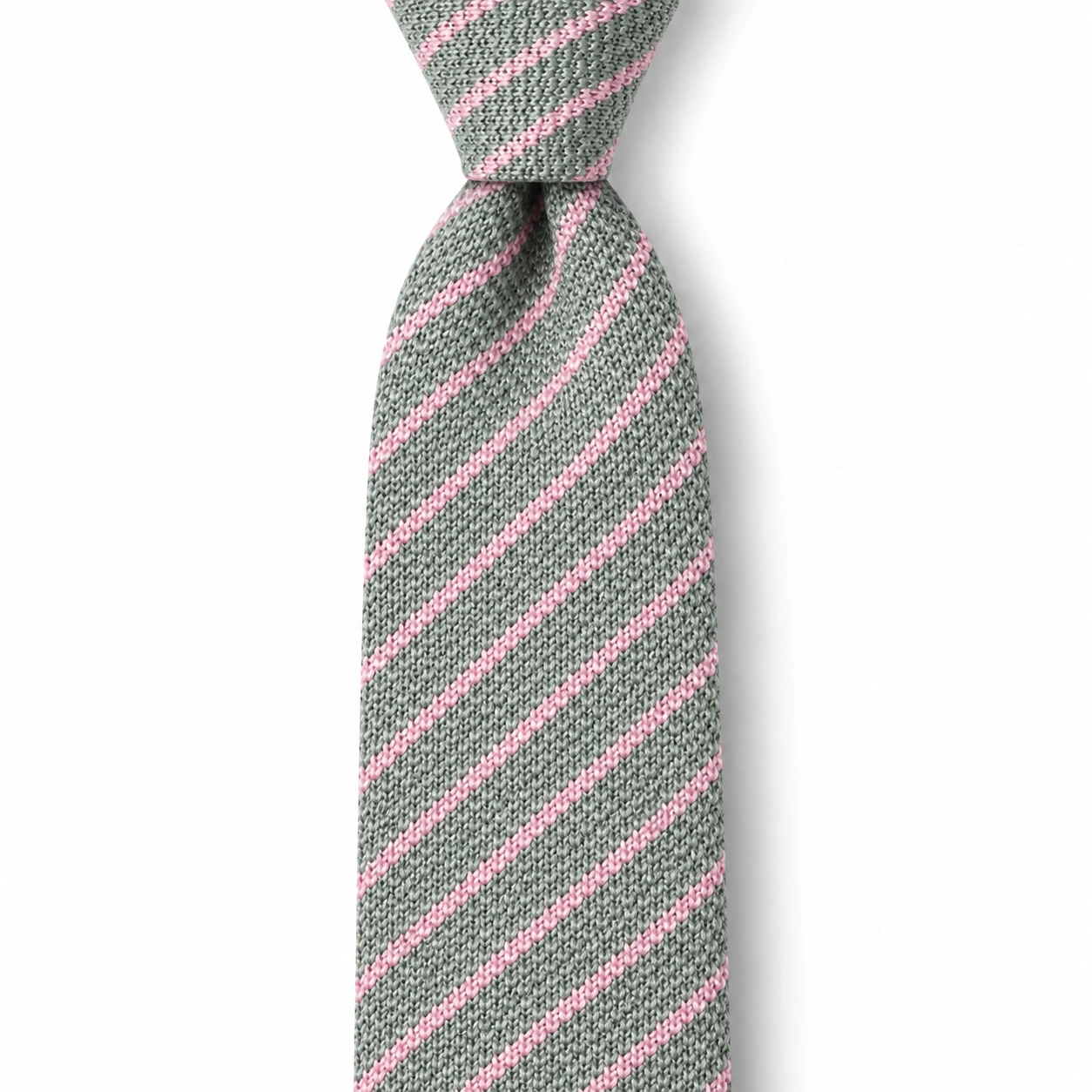 Gray and Pink Diagonal Stripe Knit Tie