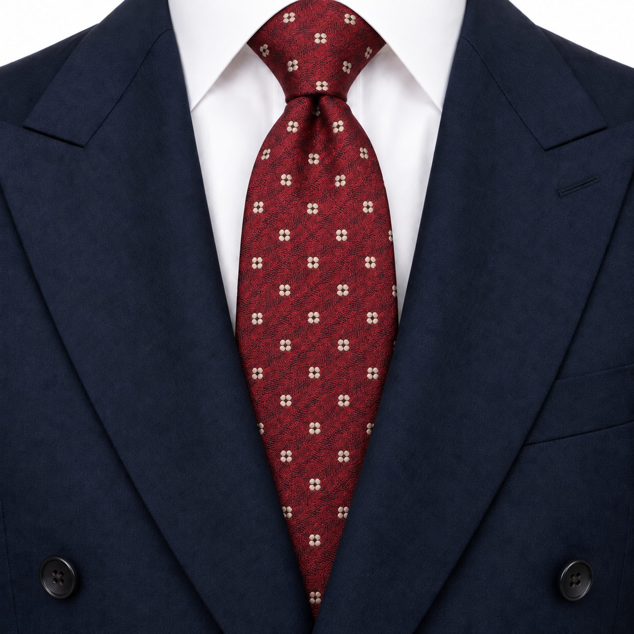 Burgundy and Ivory Quatrefoil Floral Necktie — view 3