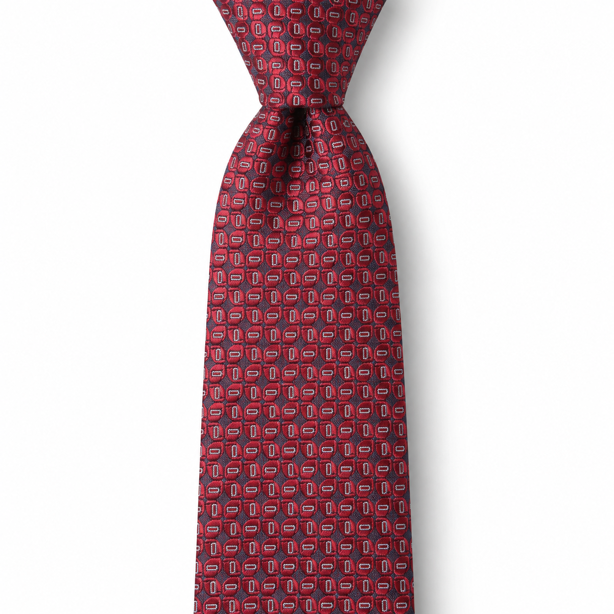 Burgundy and Silver Micro Geometric Necktie — view 2