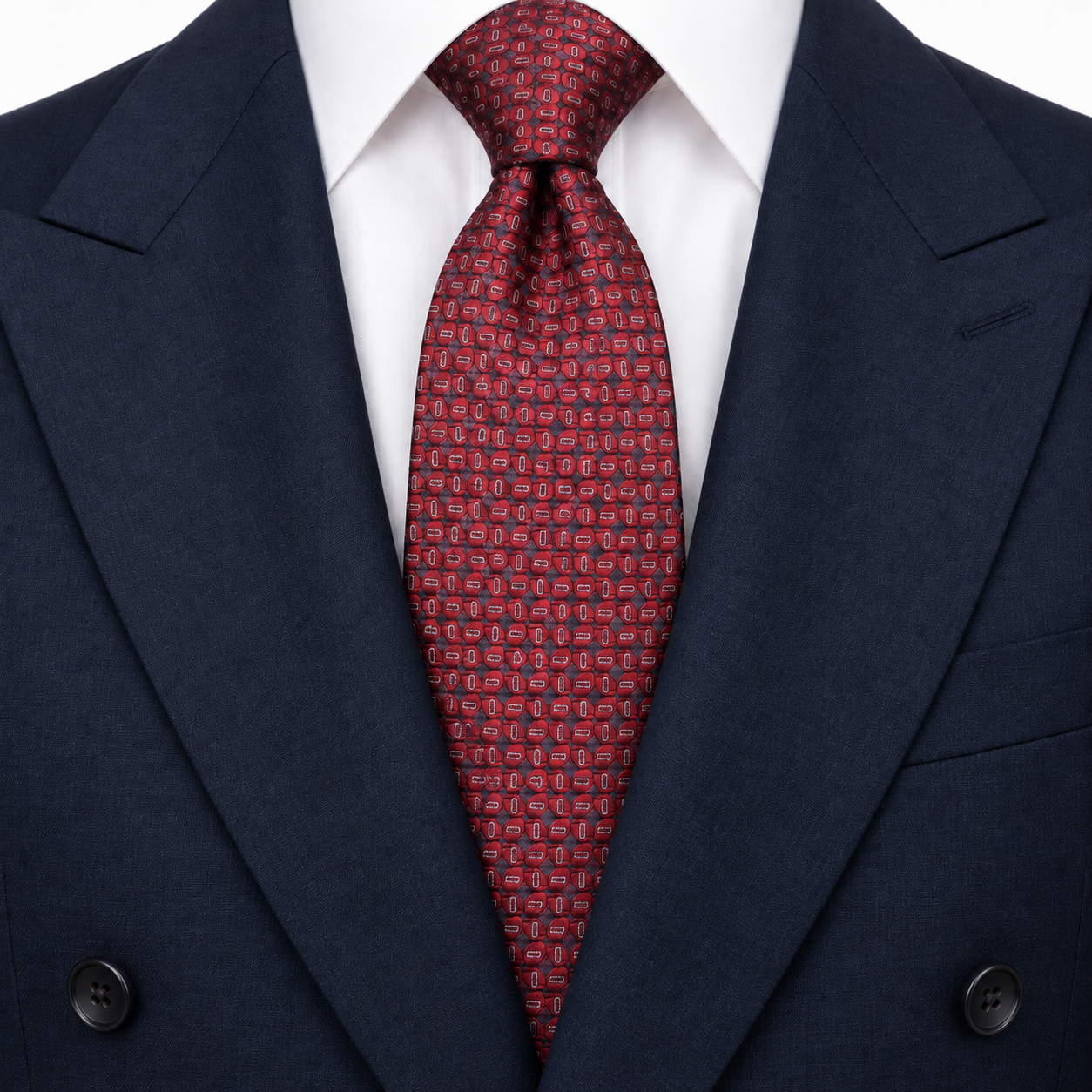 Burgundy and Silver Micro Geometric Necktie — view 3