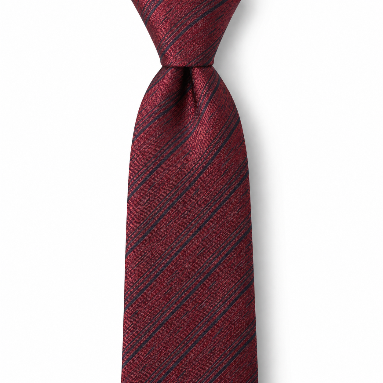 Wine Red and Charcoal Fine Striped Necktie — view 2