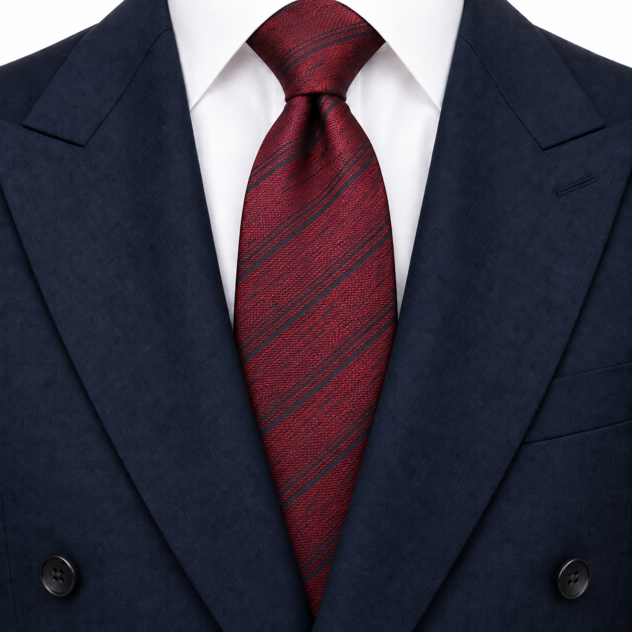Wine Red and Charcoal Fine Striped Necktie — view 3