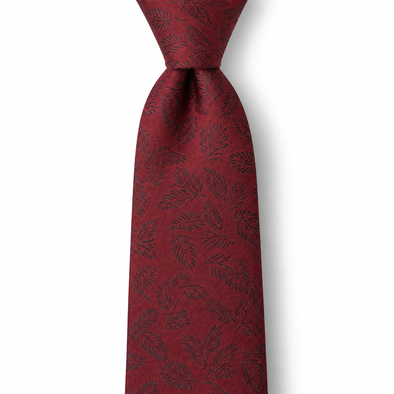 Deep Red Tonal Leaf Jacquard Necktie — view 2