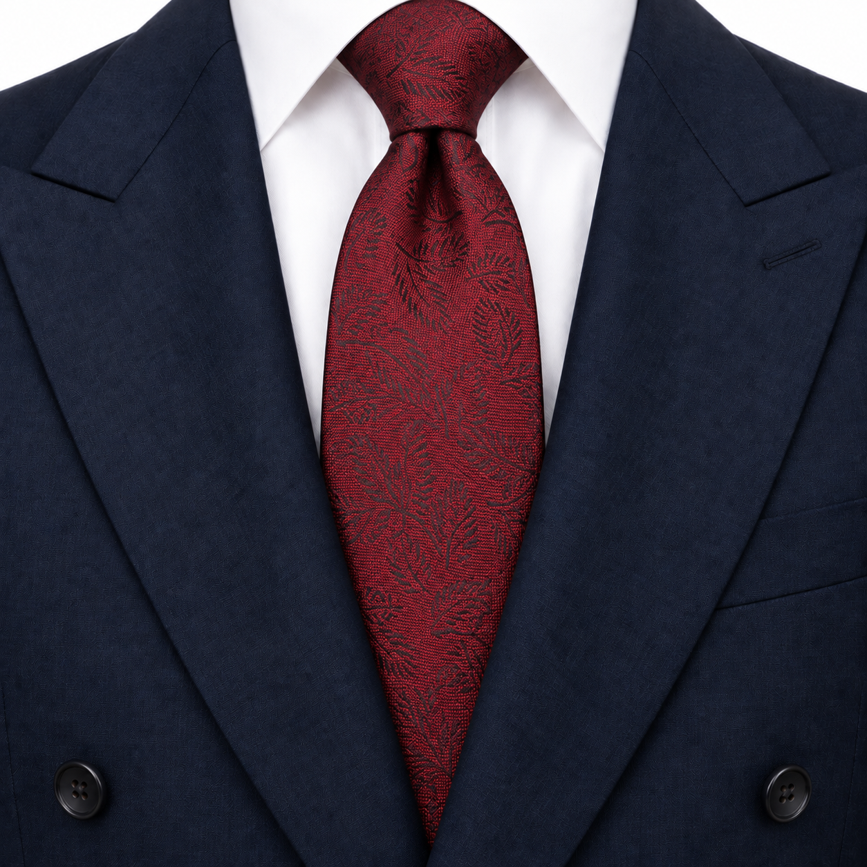 Deep Red Tonal Leaf Jacquard Necktie — view 3