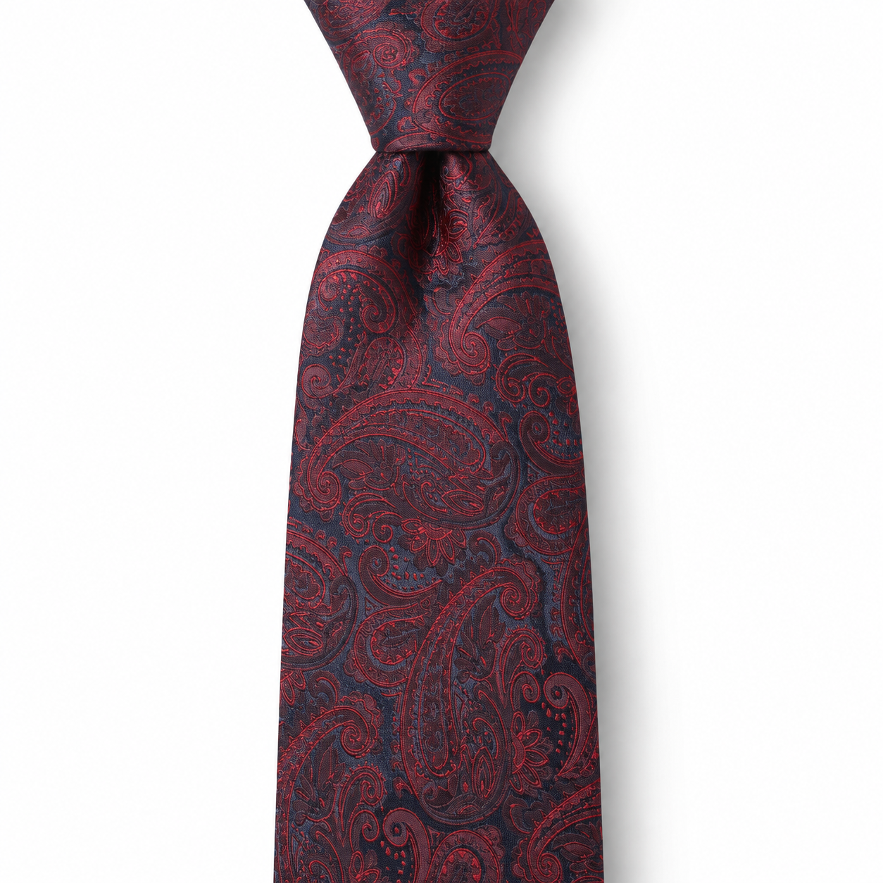 Charcoal and Wine Red Ornate Paisley Necktie