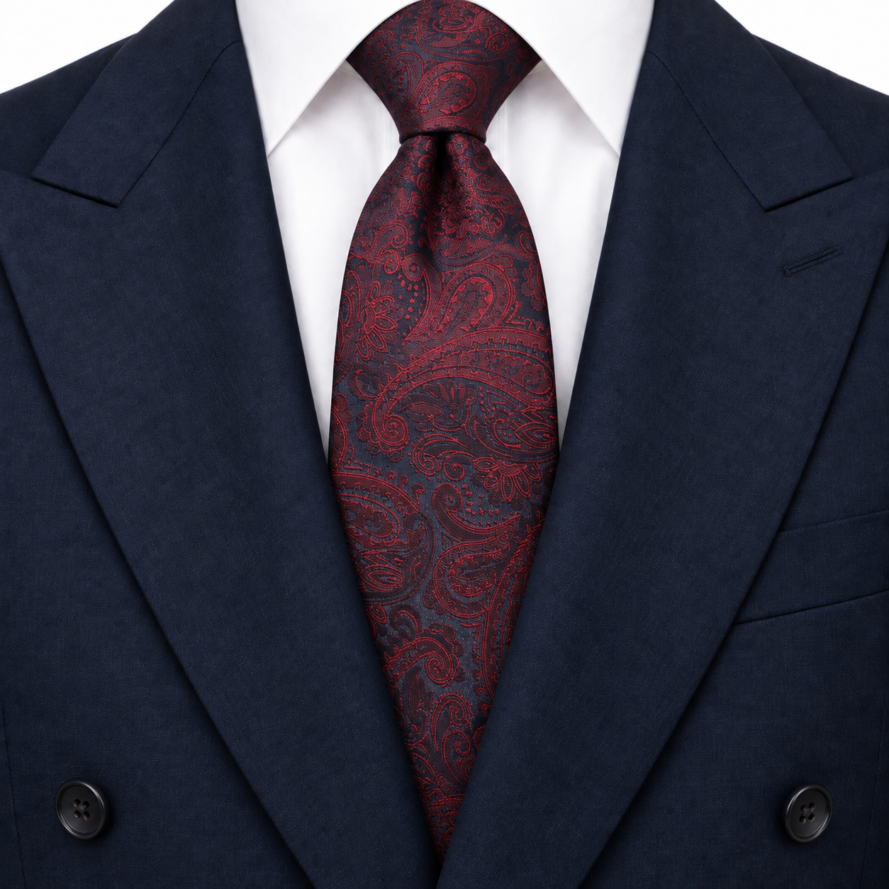 Charcoal and Wine Red Ornate Paisley Necktie — view 3