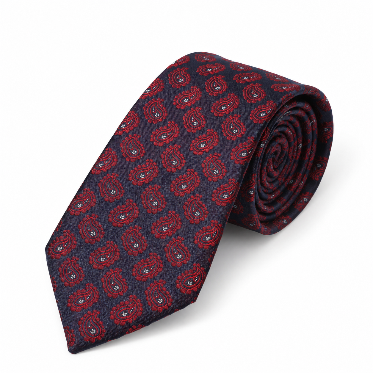 Midnight Navy and Red Mini Paisley Necktie