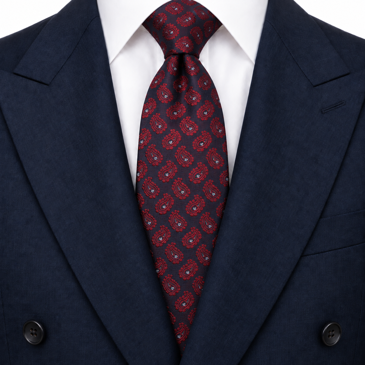 Midnight Navy and Red Mini Paisley Necktie — view 3